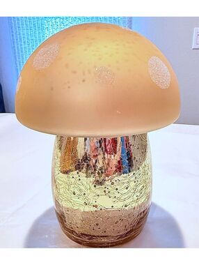 New Blown Glass Sand + Fog Gold Shiny Glittery Mushroom Candle Pine Scent